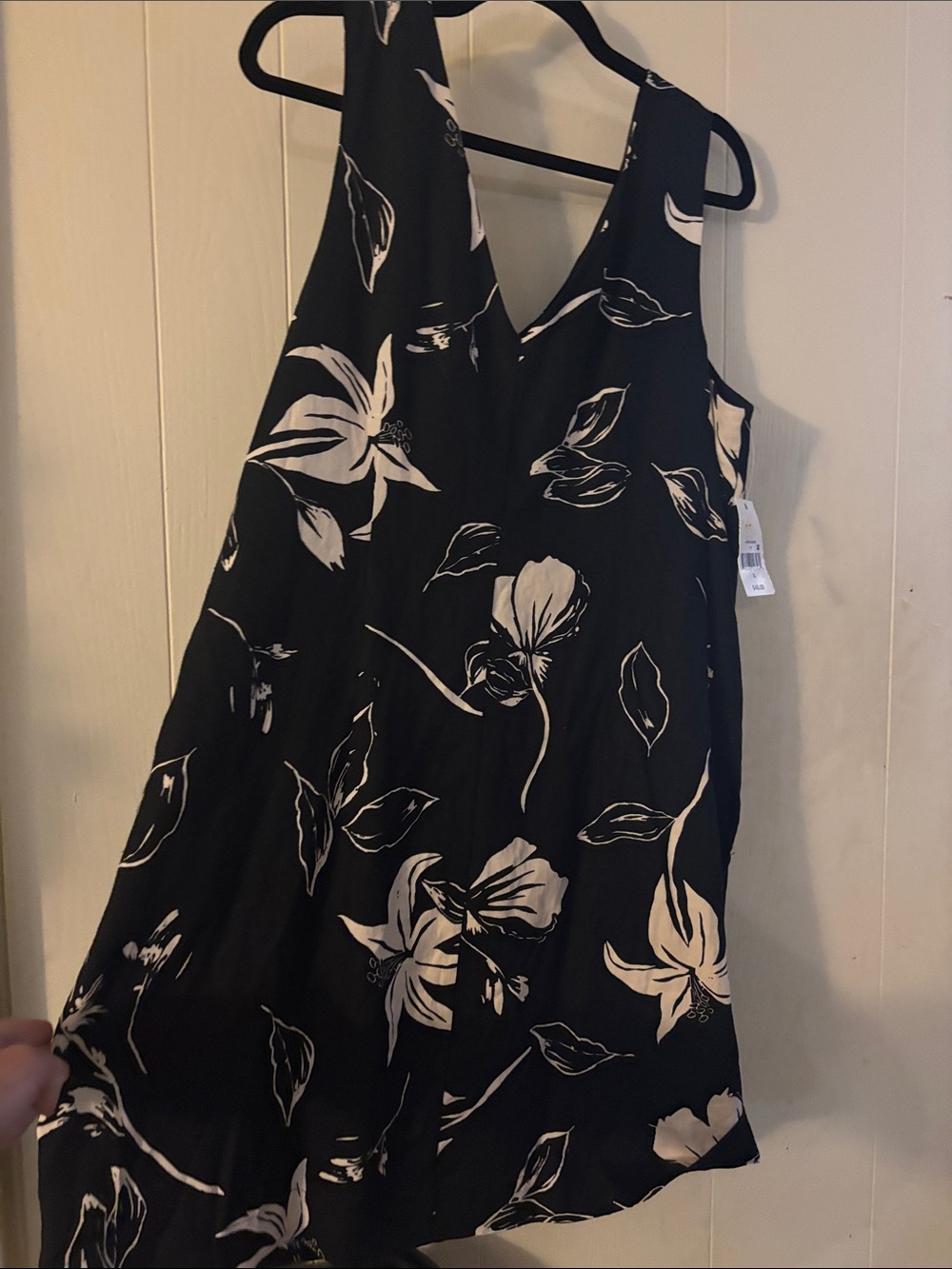 Sleeveless Black Midi Dress with White Floral Print
